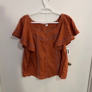 Old Navy Size XS Oversized Clip-Dot Crochet-Lace Button-Front Blouse